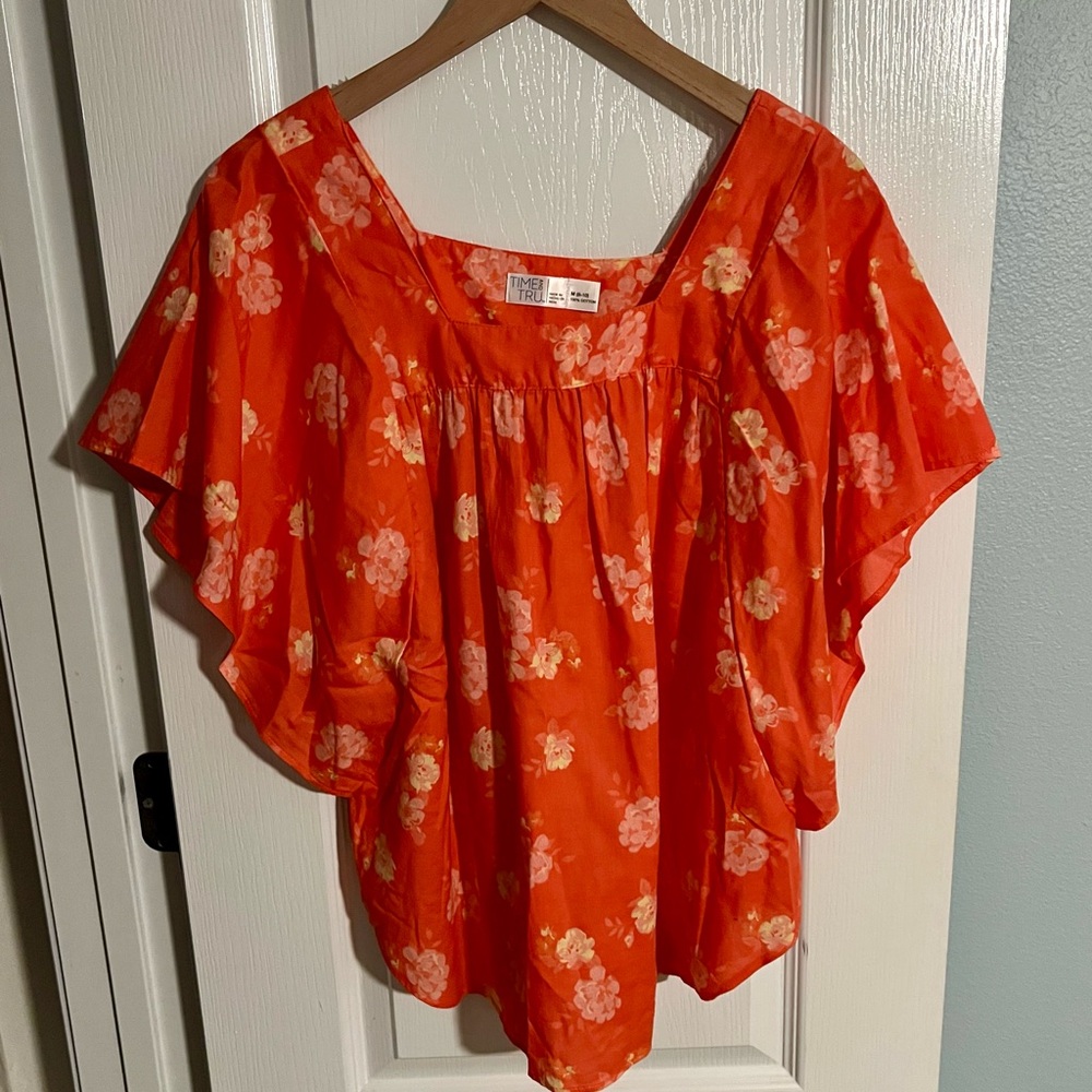 Time and Tru Orange Floral Blouse
